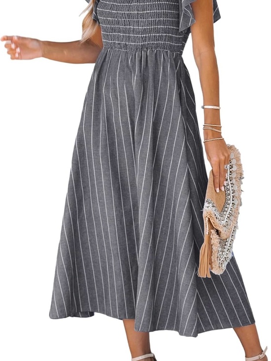 Dresses & Skirts - Gray Stripe Flutter-Sleeve Midi Dress